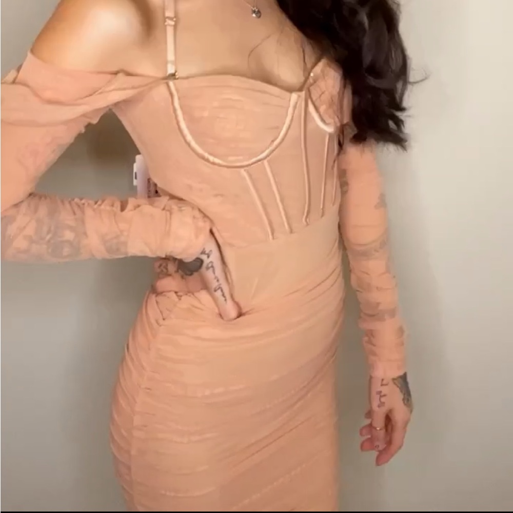 Oh Polly Apricot Mesh Dress